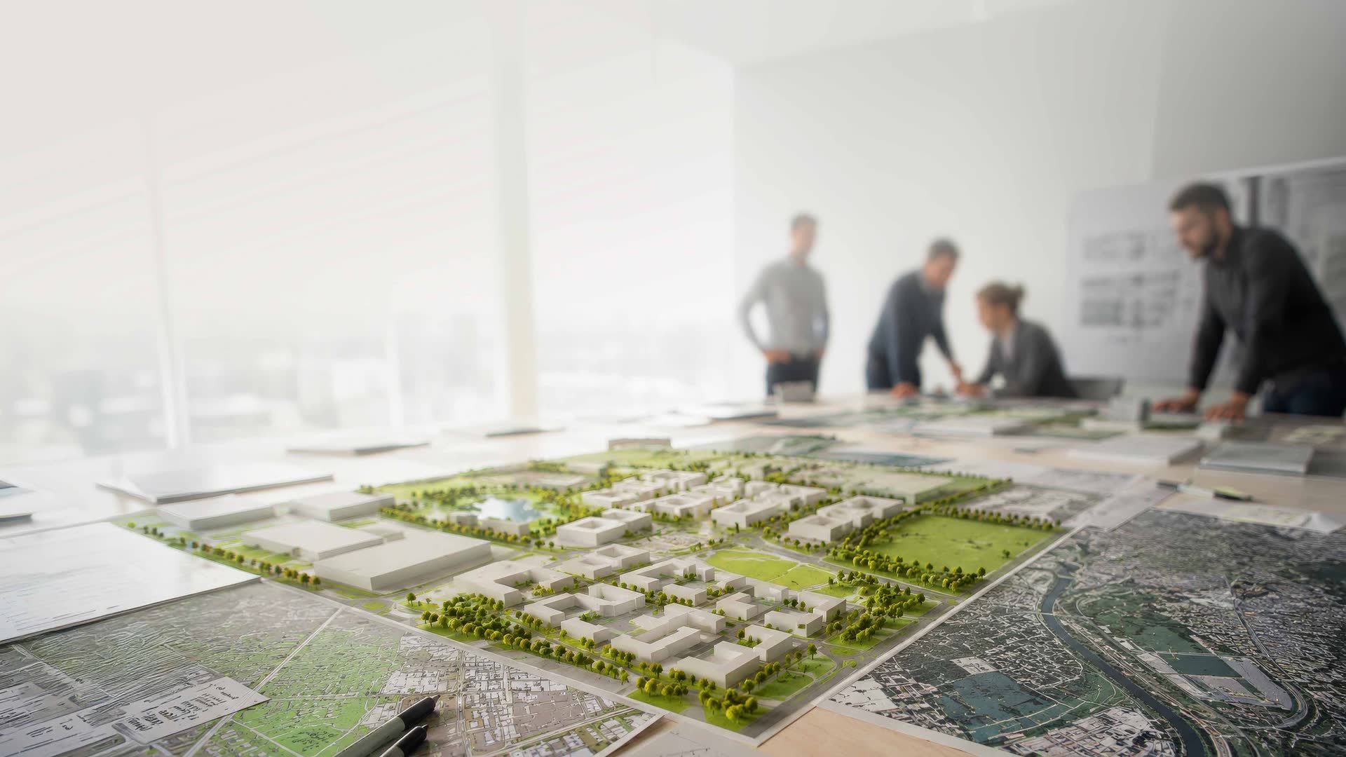 Planungsteam am Stadtmodell